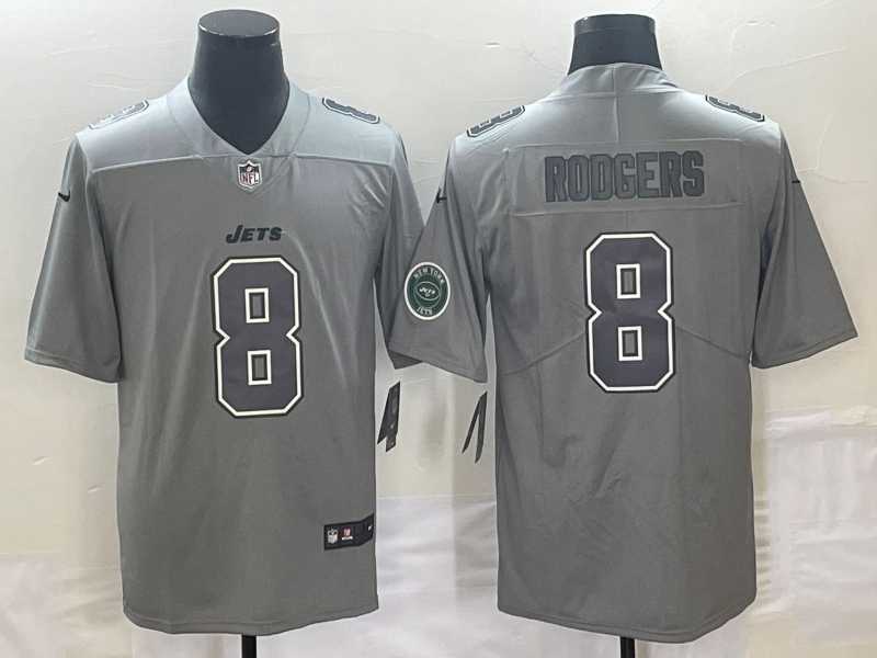 Men%27s New York Jets #8 Aaron Rodgers LOGO Grey Atmosphere Fashion 2022 Vapor Untouchable Stitched Limited Jersey->seattle seahawks->NFL Jersey